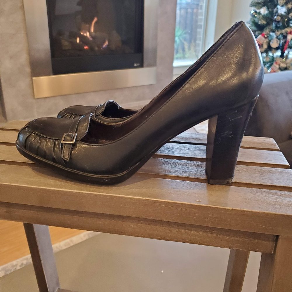 Aldo Square Toe Buckle Design Heels -Black